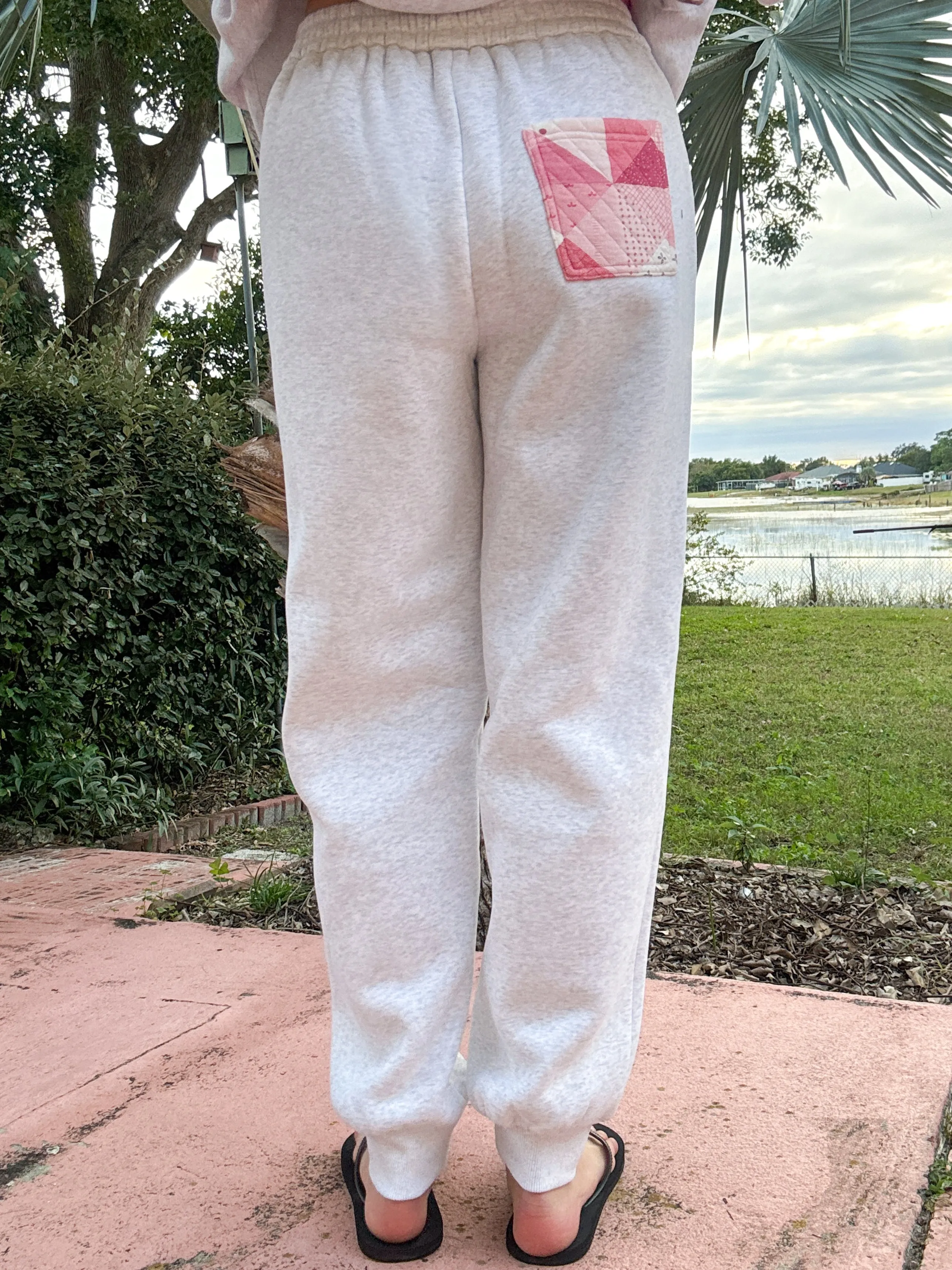 Pearl Grey Gemma Patchwork Quilted Jogger Sweatpants sold by Sunkissed Coconut product image thumbnail 2
