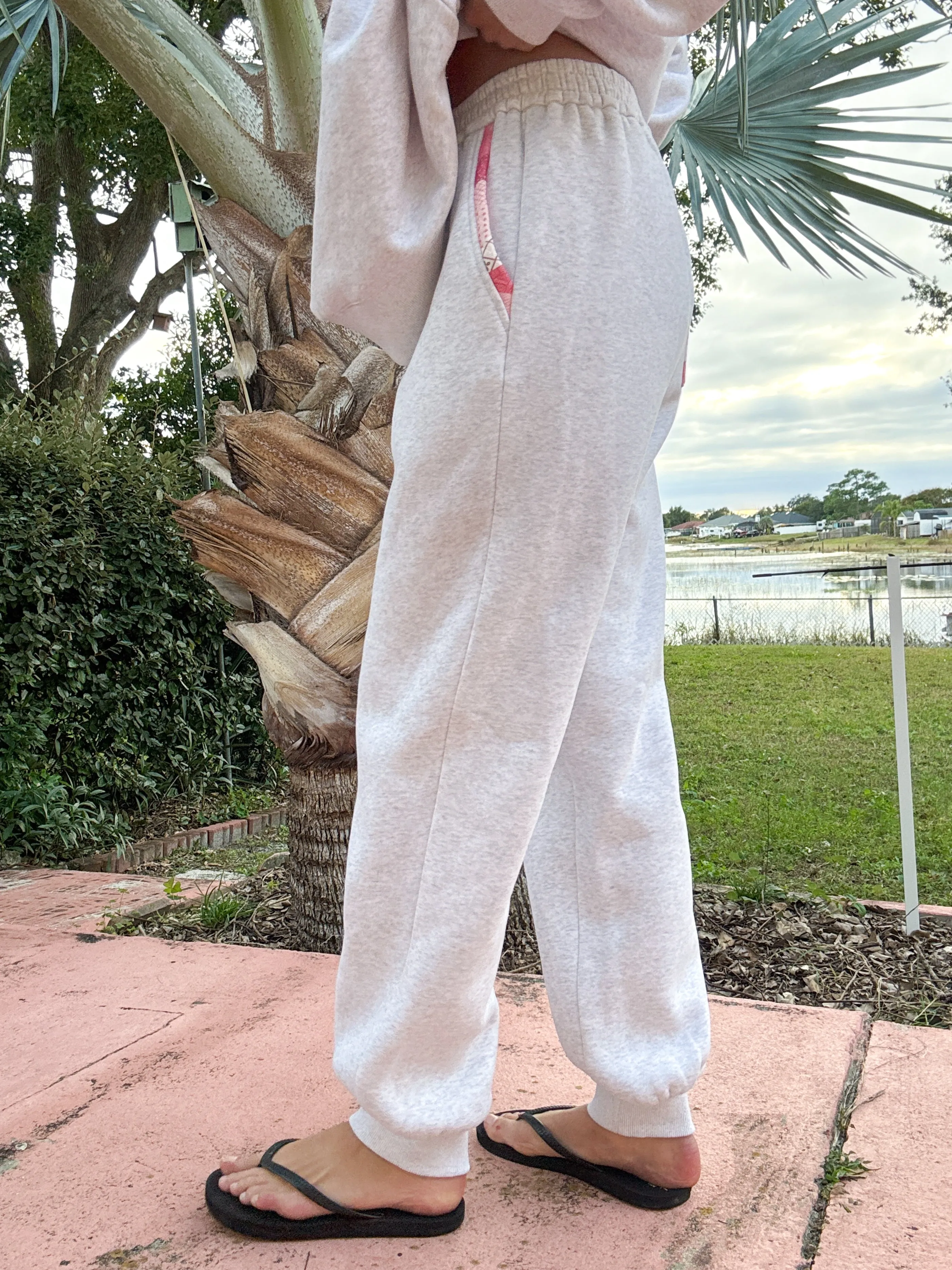 Pearl Grey Gemma Patchwork Quilted Jogger Sweatpants sold by Sunkissed Coconut product image thumbnail 3