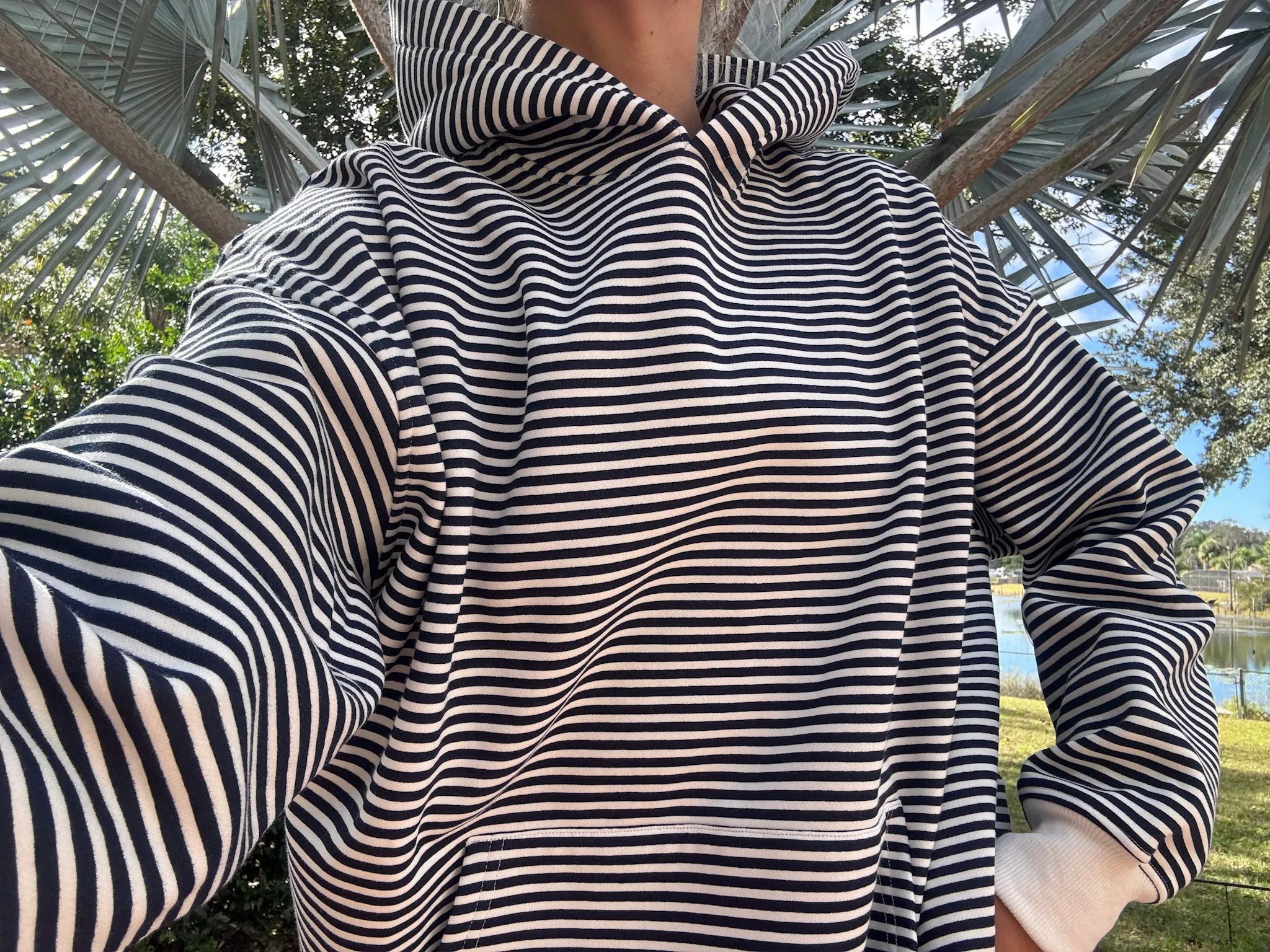 Dark Navy Blue and White Big Striped Hoodie sold by Sunkissed Coconut product image thumbnail 3