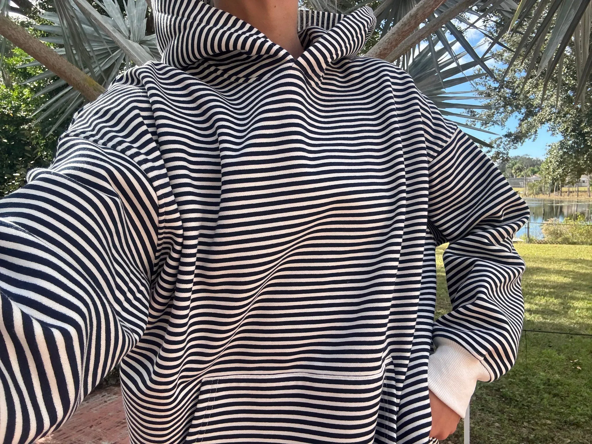Dark Navy Blue and White Big Striped Hoodie sold by Sunkissed Coconut product image thumbnail 4