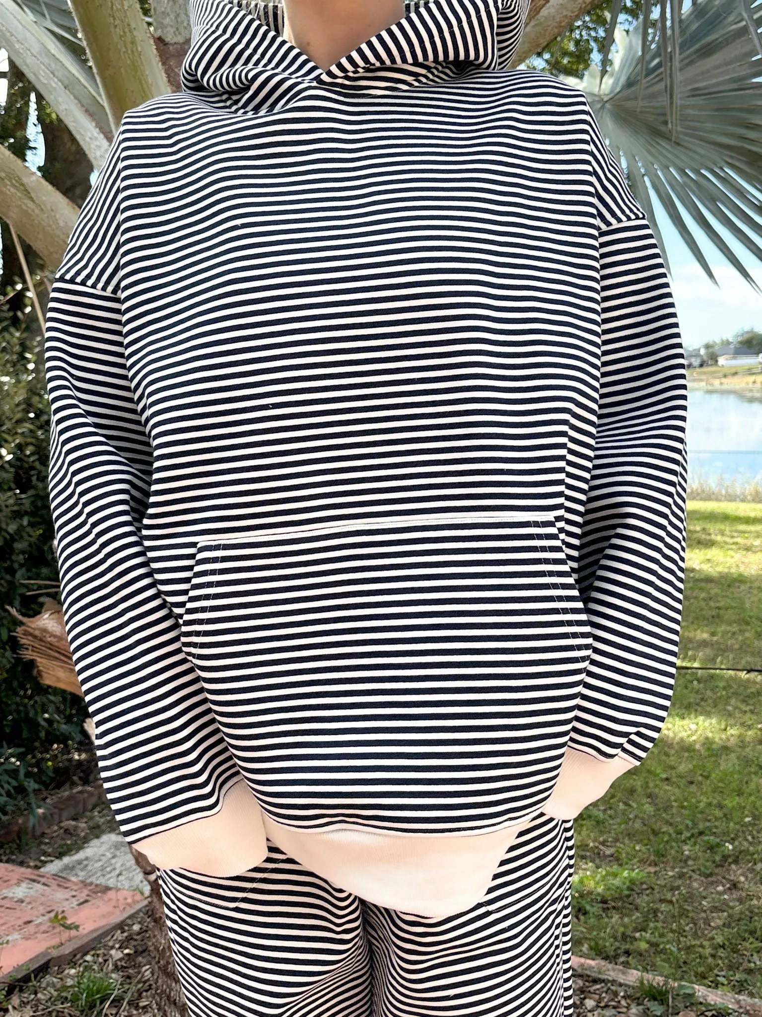 Dark Navy Blue and White Big Striped Hoodie sold by Sunkissed Coconut product image thumbnail 2