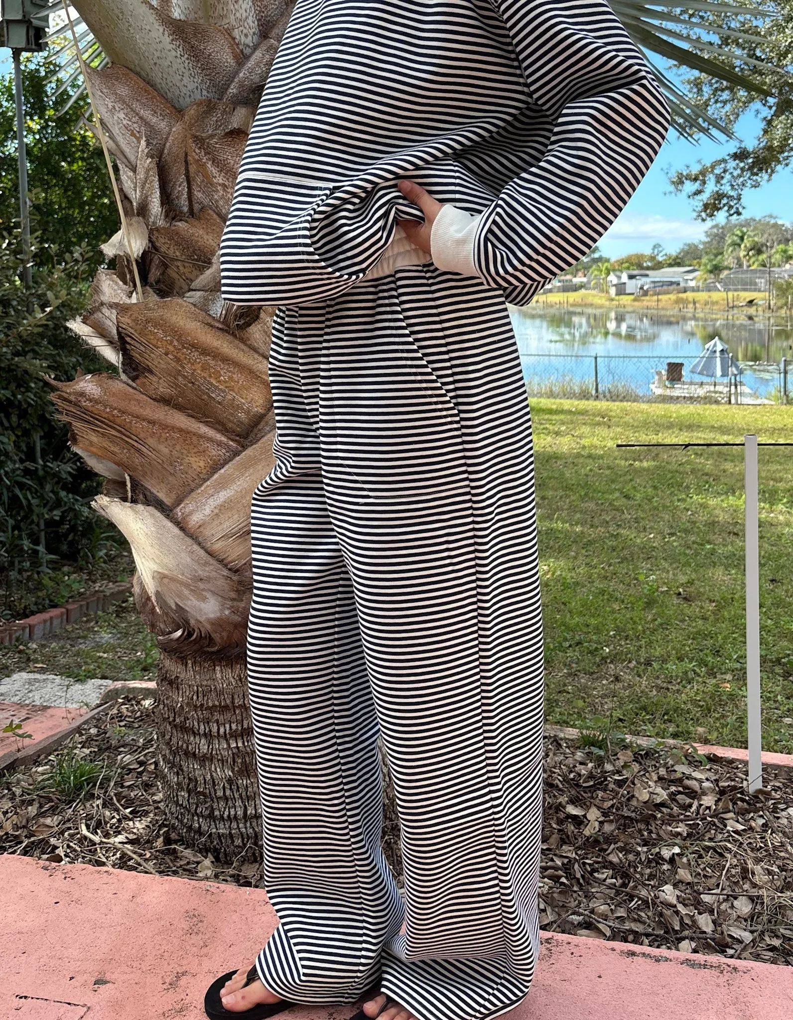 Dark Navy Blue and White Big Striped Sweatpants sold by Sunkissed Coconut product image thumbnail 3