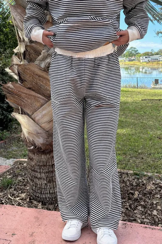Dark Navy Blue and White Big Striped Sweatpants made by Sunkissed Coconut