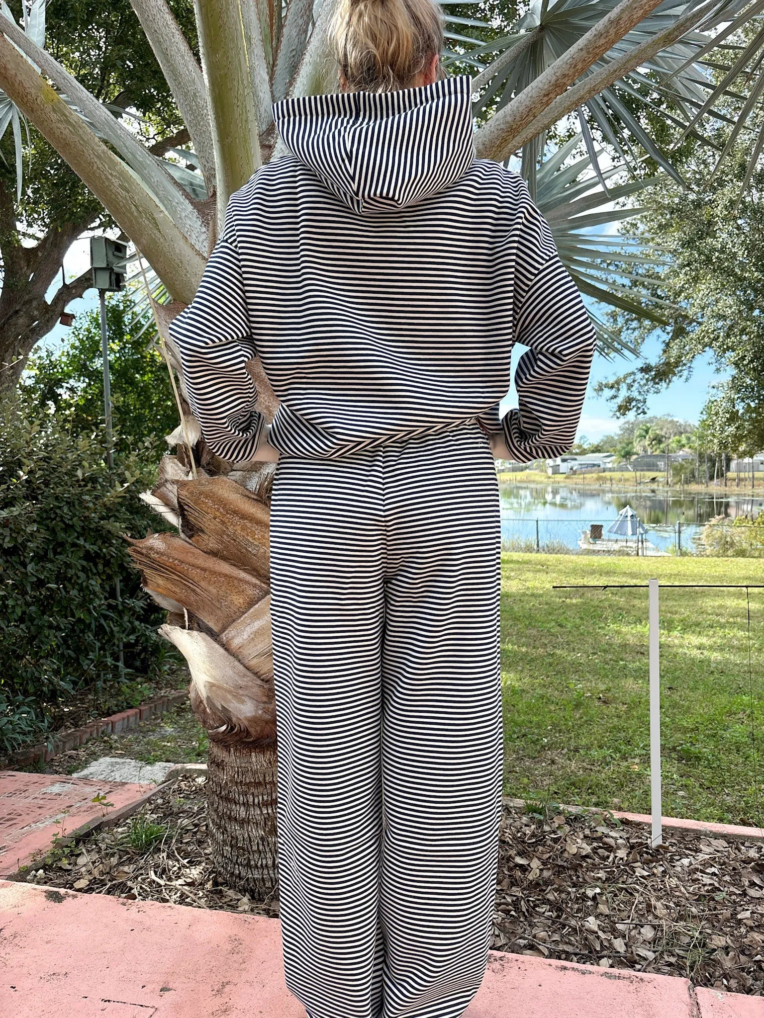 Dark Navy Blue and White Big Striped Sweatpants sold by Sunkissed Coconut product image thumbnail 4