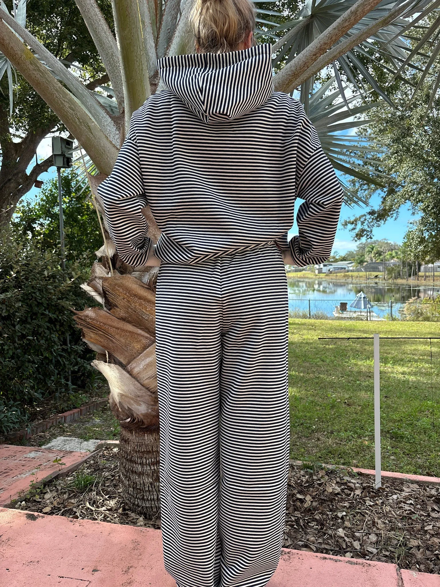 Dark Navy Blue and White Big Striped Sweatpants sold by Sunkissed Coconut product image thumbnail 2