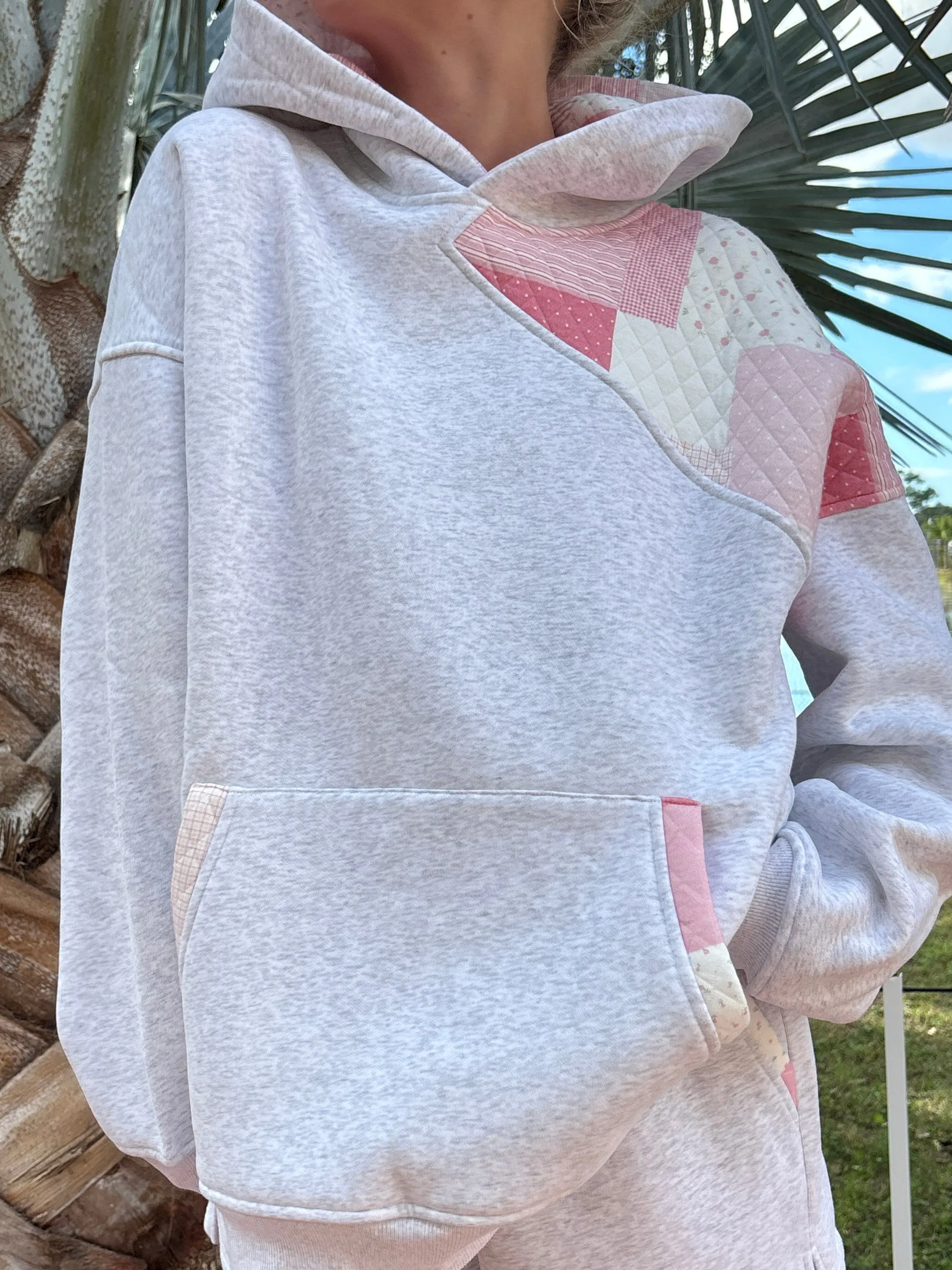Pearl Grey Margo Quilted Patchwork Hoodie sold by Sunkissed Coconut product image thumbnail 4