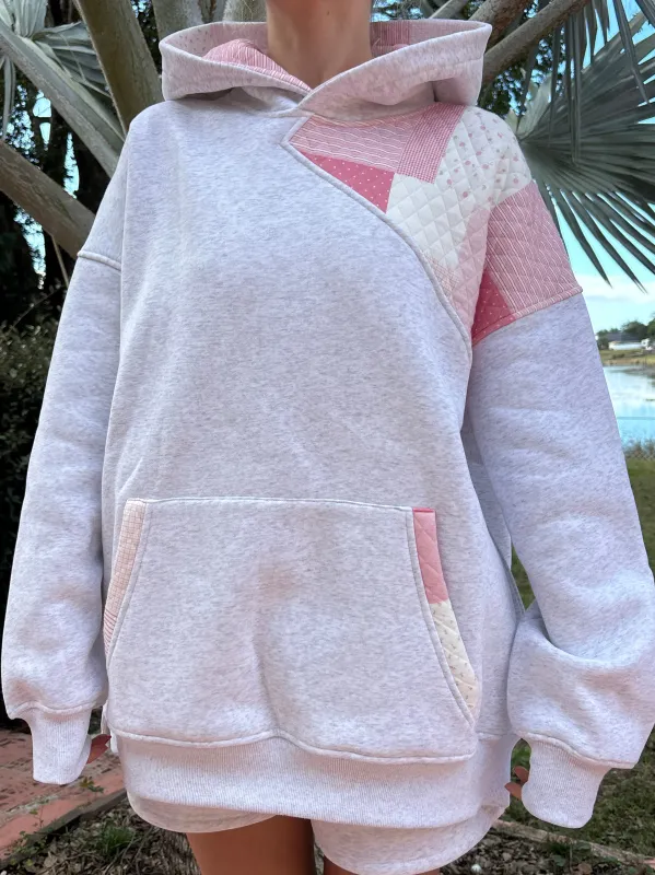 Pearl Grey Margo Quilted Patchwork Hoodie made by Sunkissed Coconut