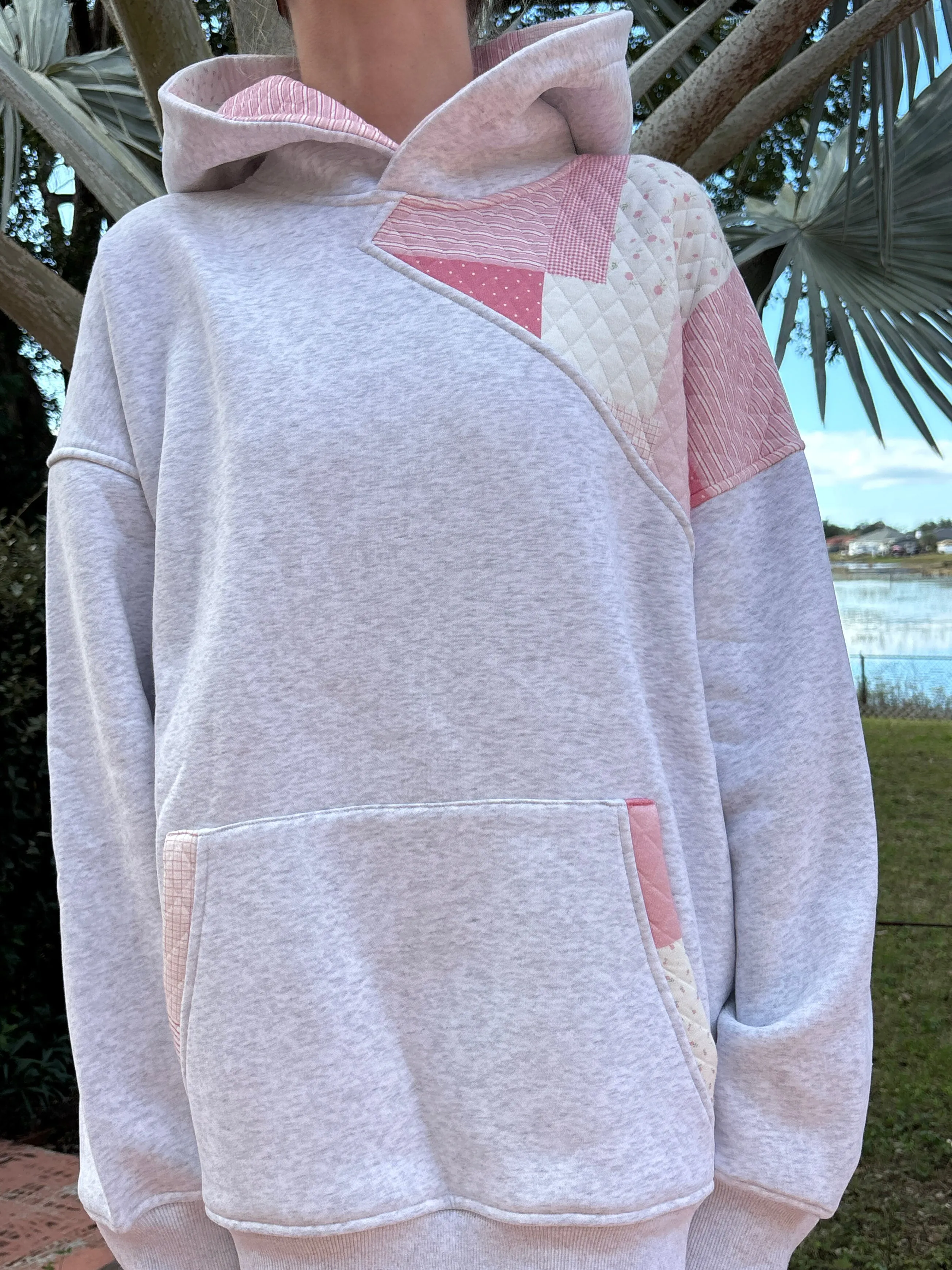 Pearl Grey Margo Quilted Patchwork Hoodie sold by Sunkissed Coconut product image thumbnail 5