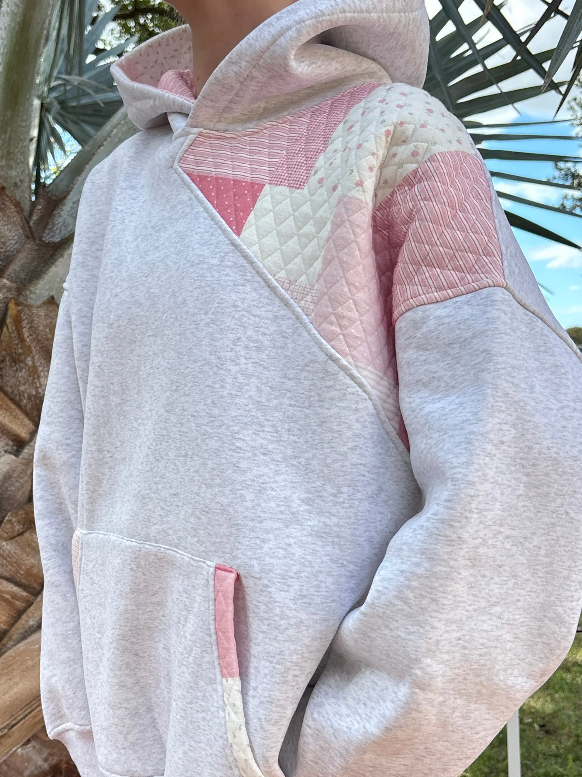Pearl Grey Margo Quilted Patchwork Hoodie sold by Sunkissed Coconut product image thumbnail 2