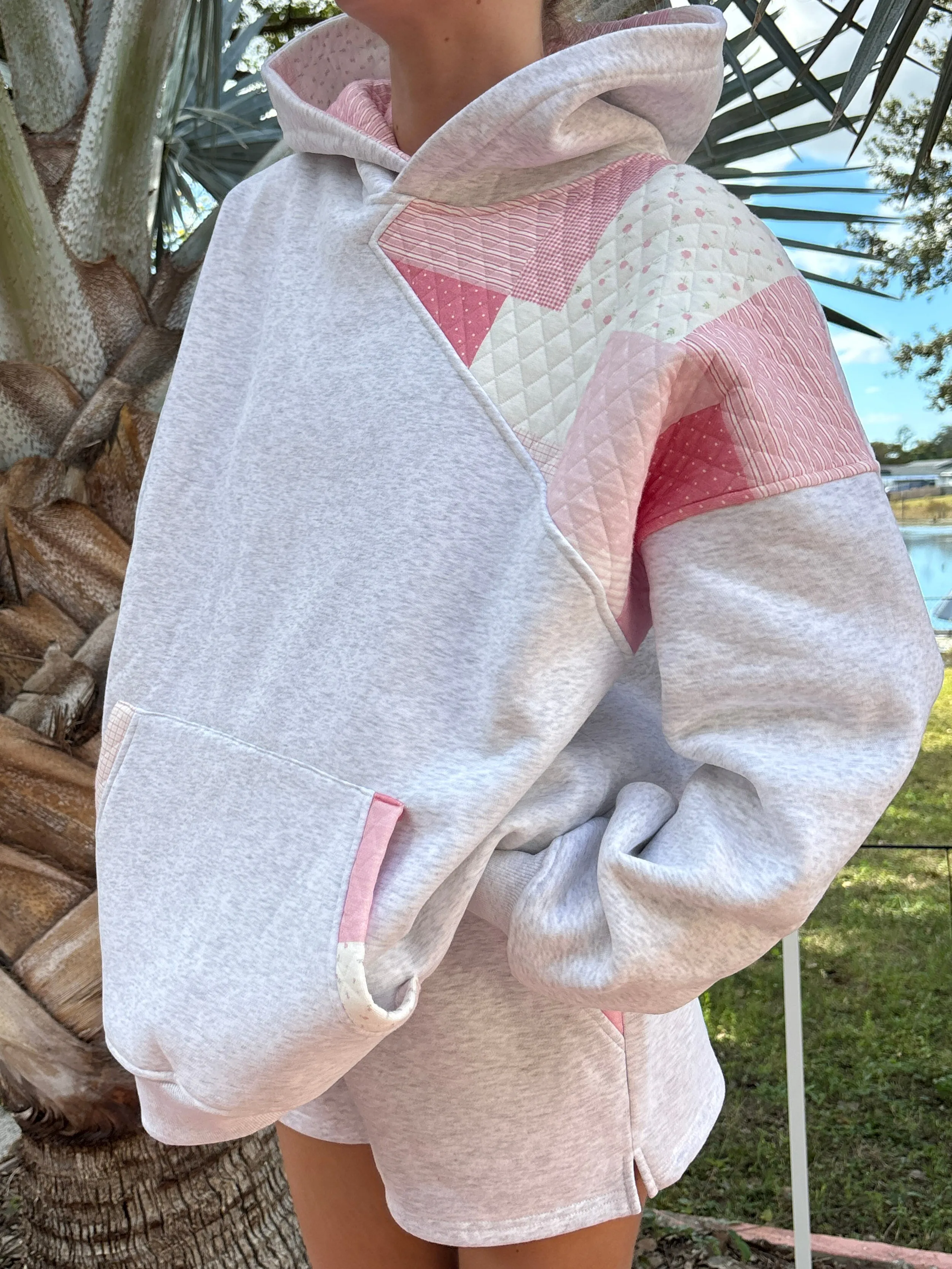 Pearl Grey Margo Quilted Patchwork Hoodie sold by Sunkissed Coconut product image thumbnail 3
