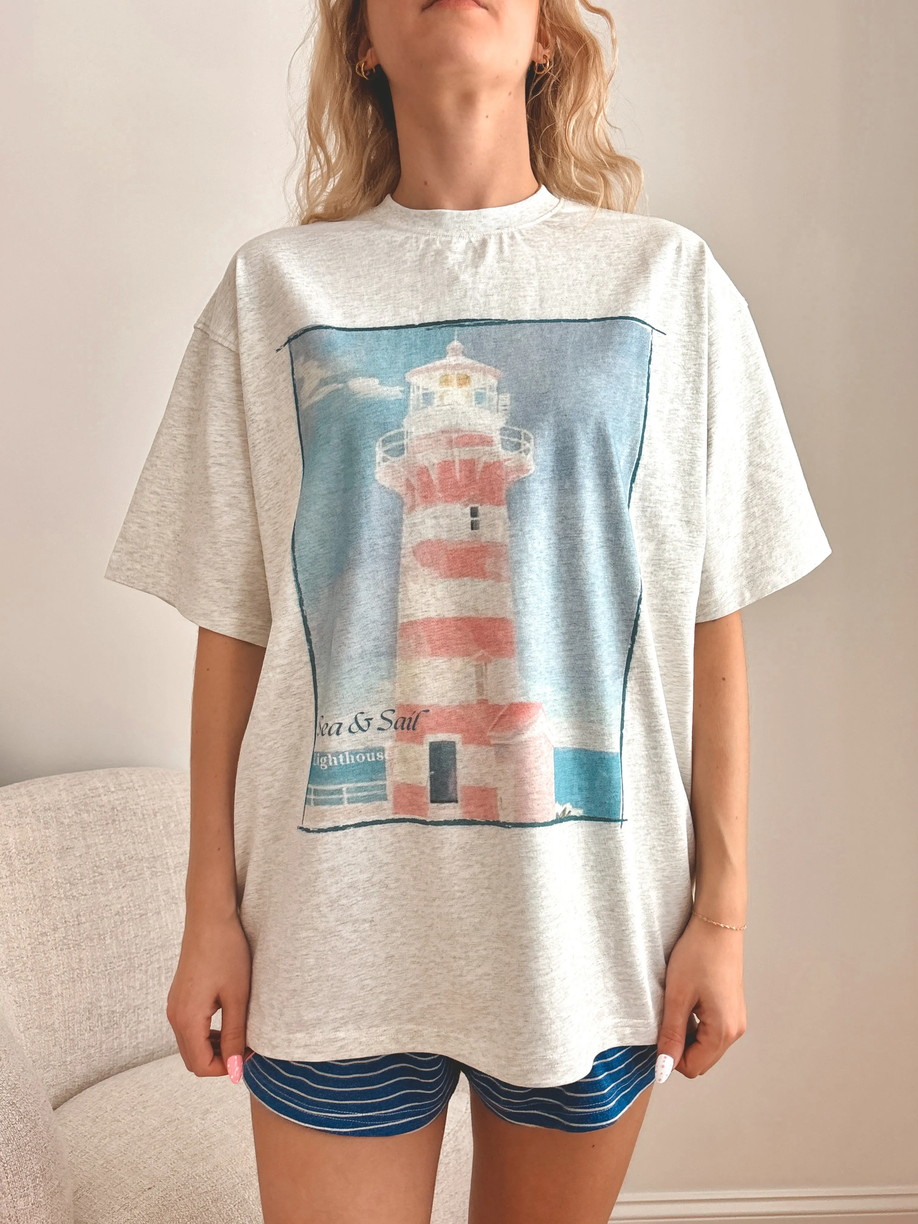 Pearl Grey Coastal Lighthouse Printed Tee sold by Sunkissed Coconut product image thumbnail 5