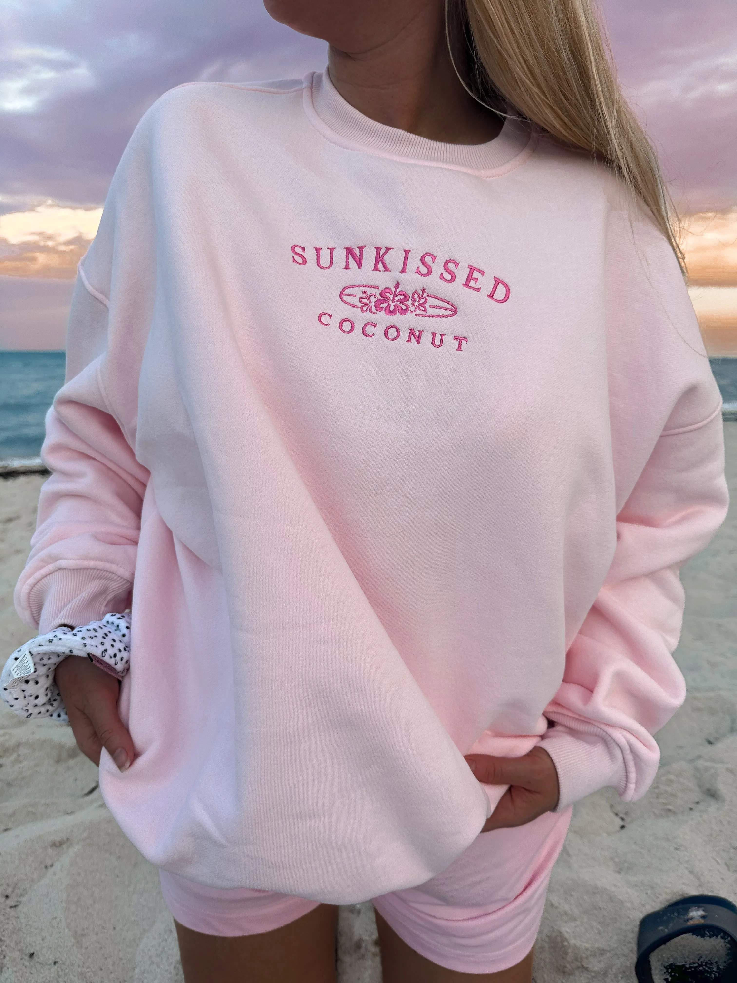 Tana Light Pink Embroider Sunkissedcoconut Sweatshirt sold by Sunkissed Coconut