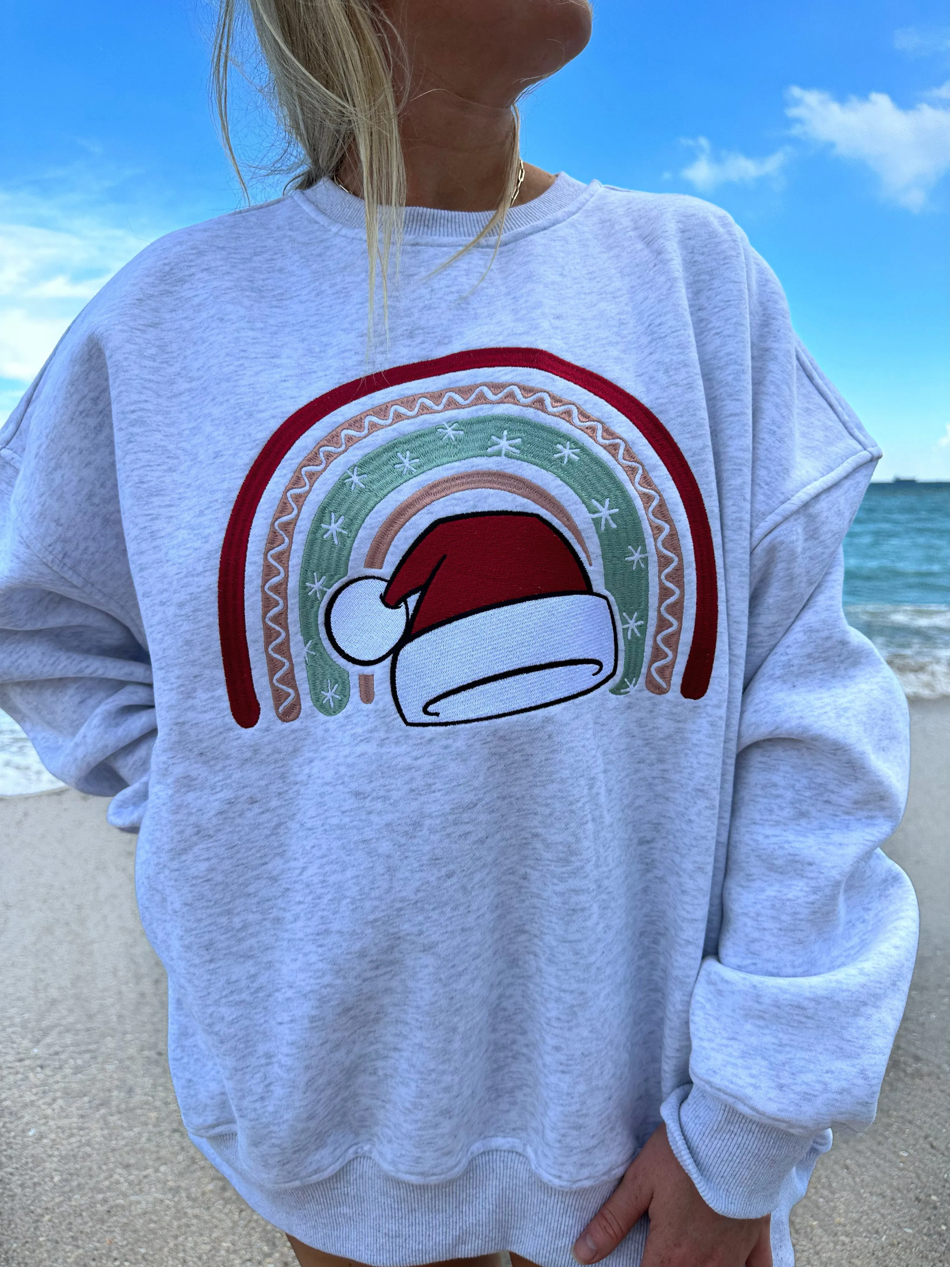 Pearl Grey Santa Hat Christmas Embroider Sweatshirt sold by Sunkissed Coconut product image thumbnail 4