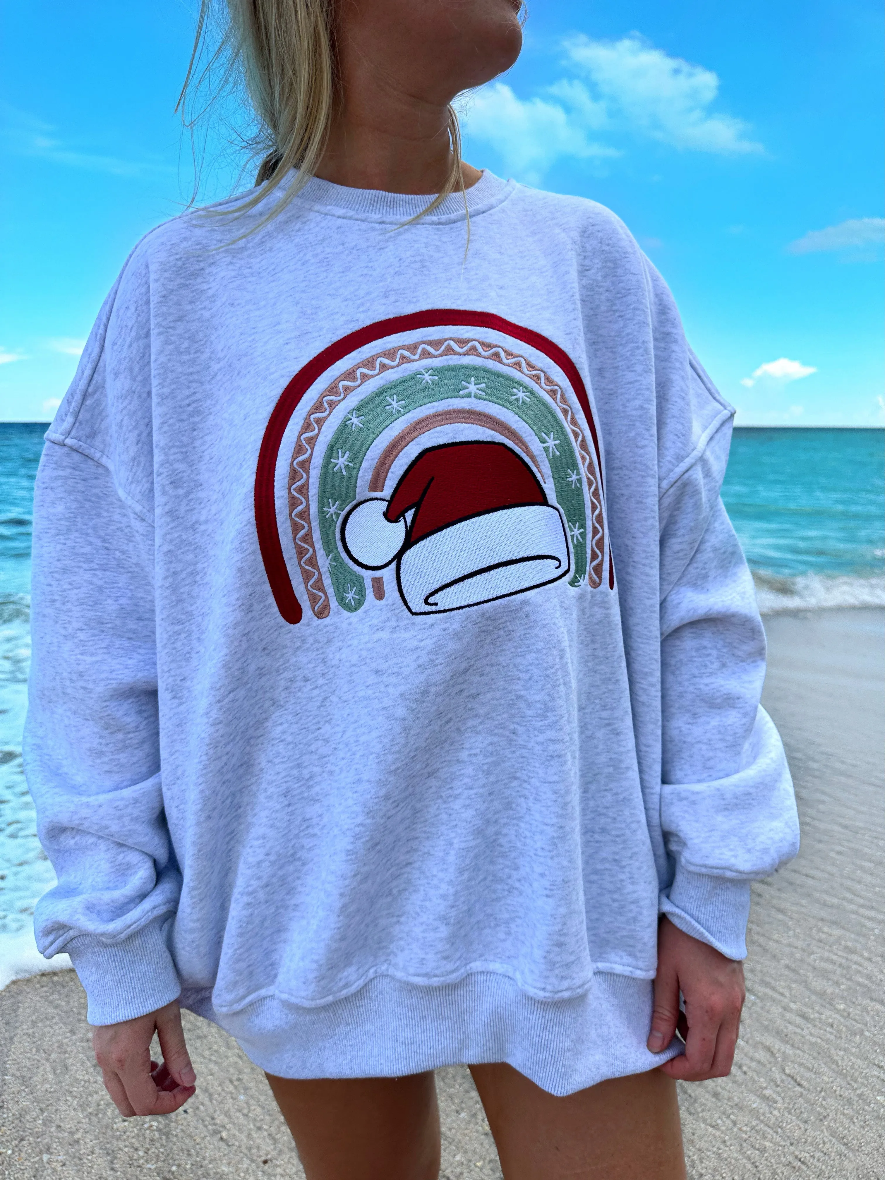 Pearl Grey Santa Hat Christmas Embroider Sweatshirt sold by Sunkissed Coconut