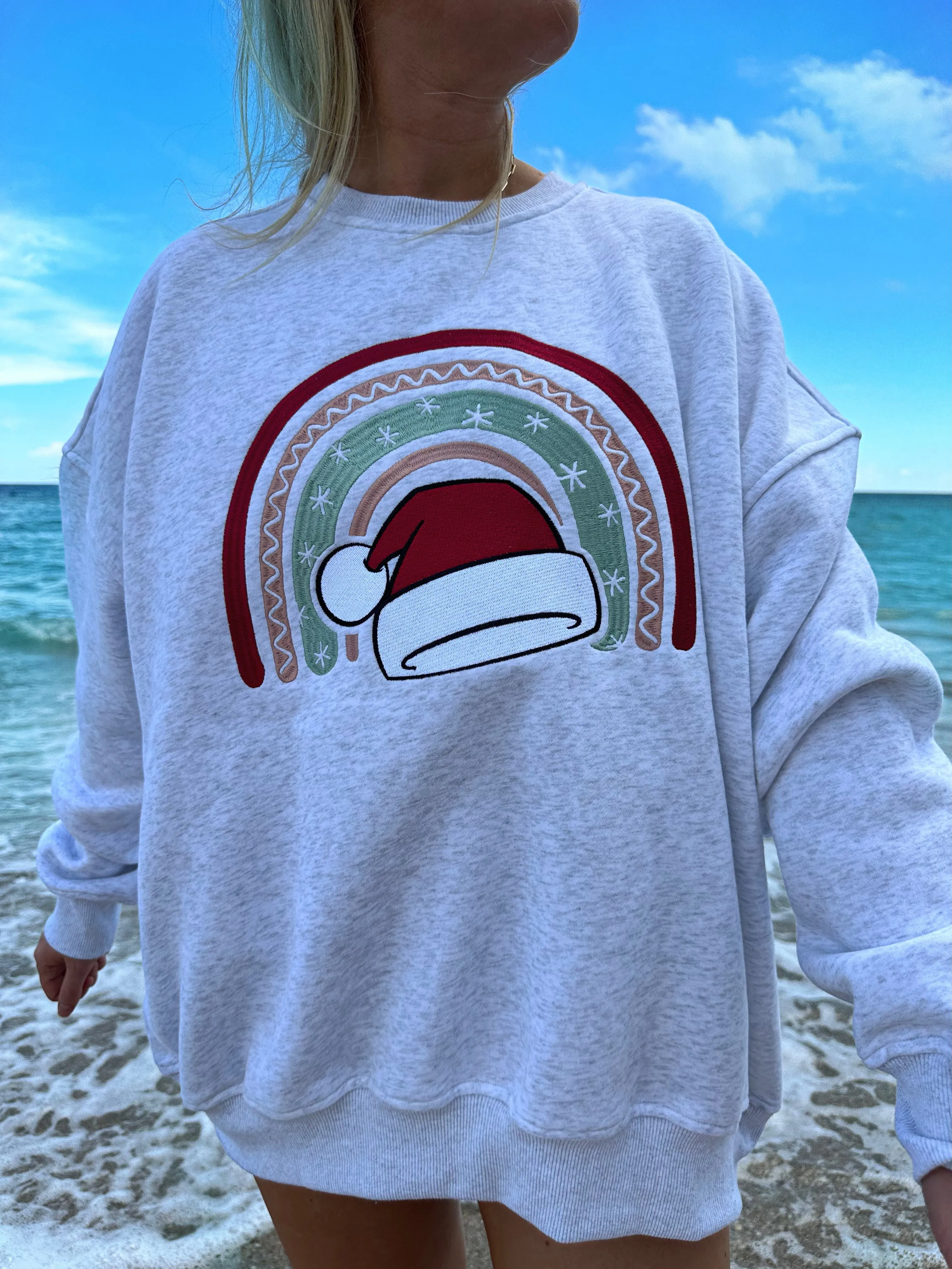 Pearl Grey Santa Hat Christmas Embroider Sweatshirt sold by Sunkissed Coconut product image thumbnail 5