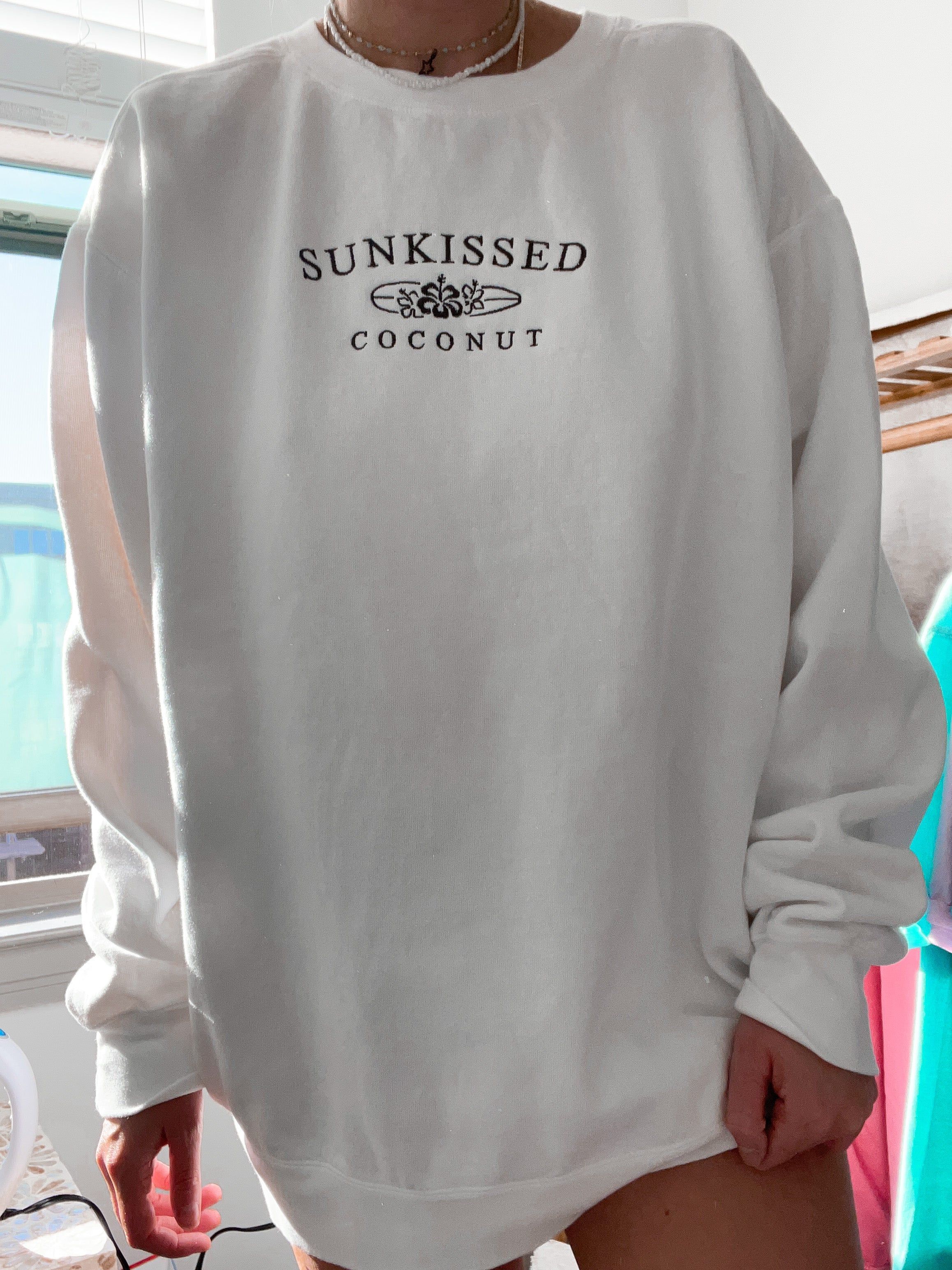 Embroider Sunkissedcoconut Brown Thread White Sweatshirt sold by Sunkissed Coconut product image thumbnail 3