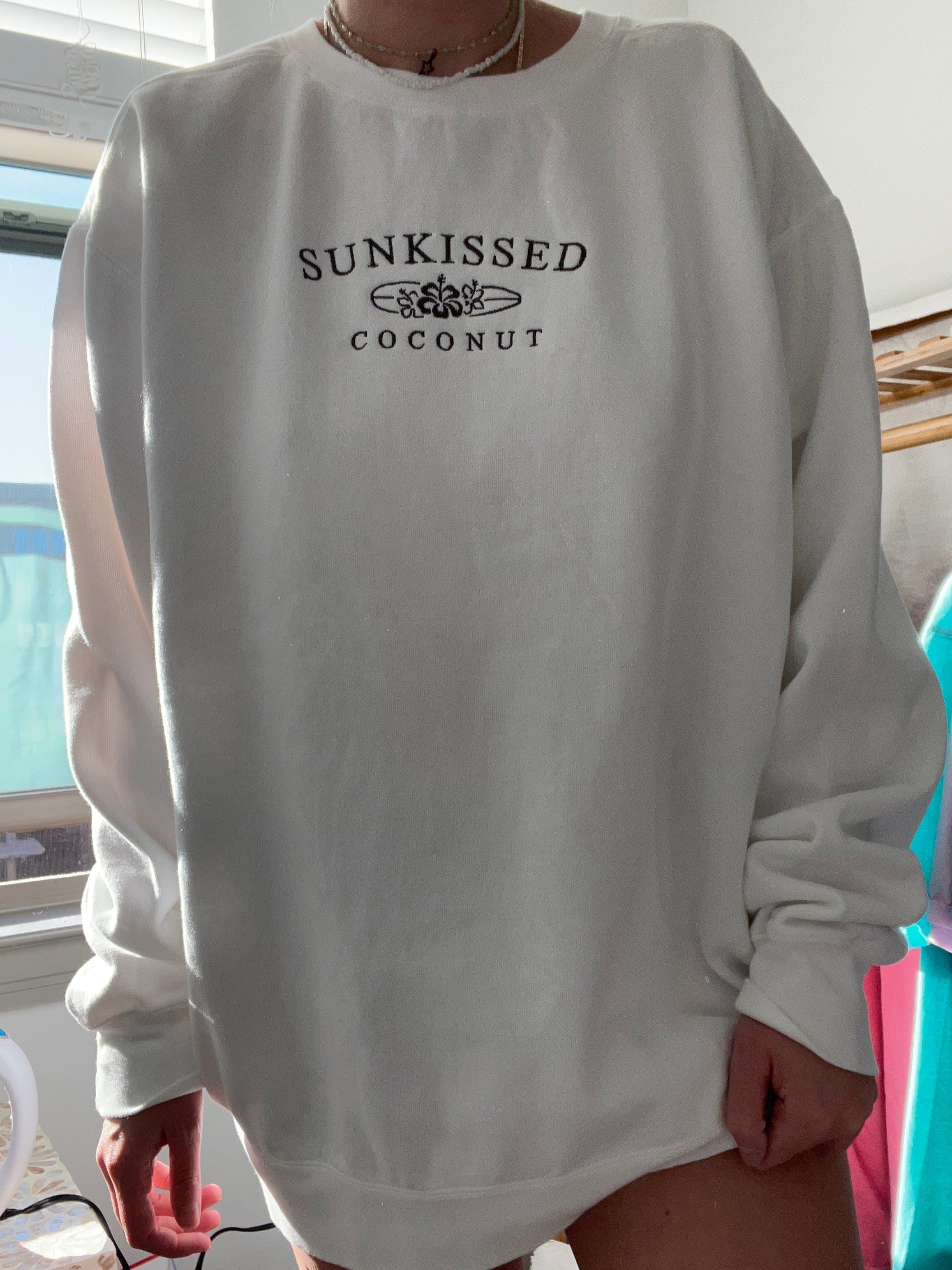 Embroider Sunkissedcoconut Brown Thread White Sweatshirt sold by Sunkissed Coconut product image thumbnail 2