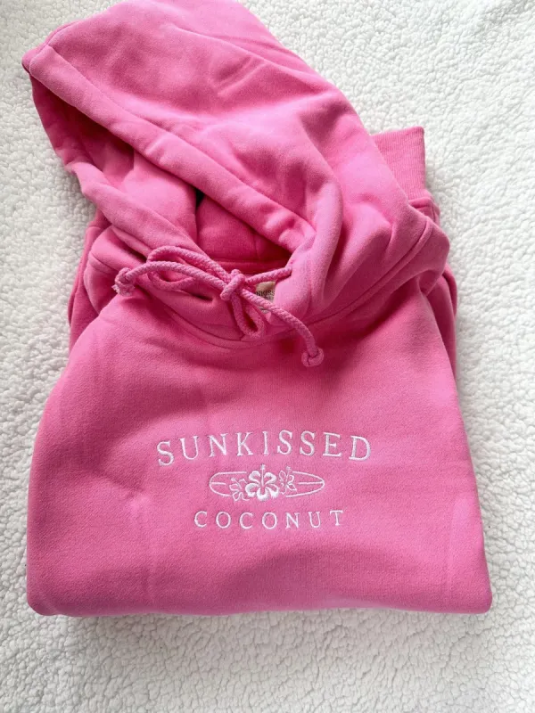 Olivia Taffy Pink Embroider Sunkissedcoconut Hoodie sold by Sunkissed Coconut
