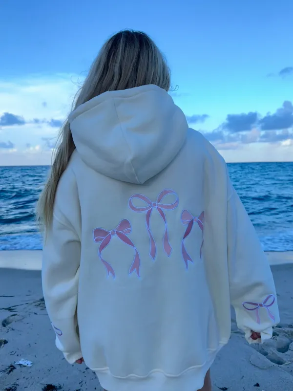 (LAST ONE SIZE 3XL) Pink Embroider Bow Hoodie sold by Sunkissed Coconut