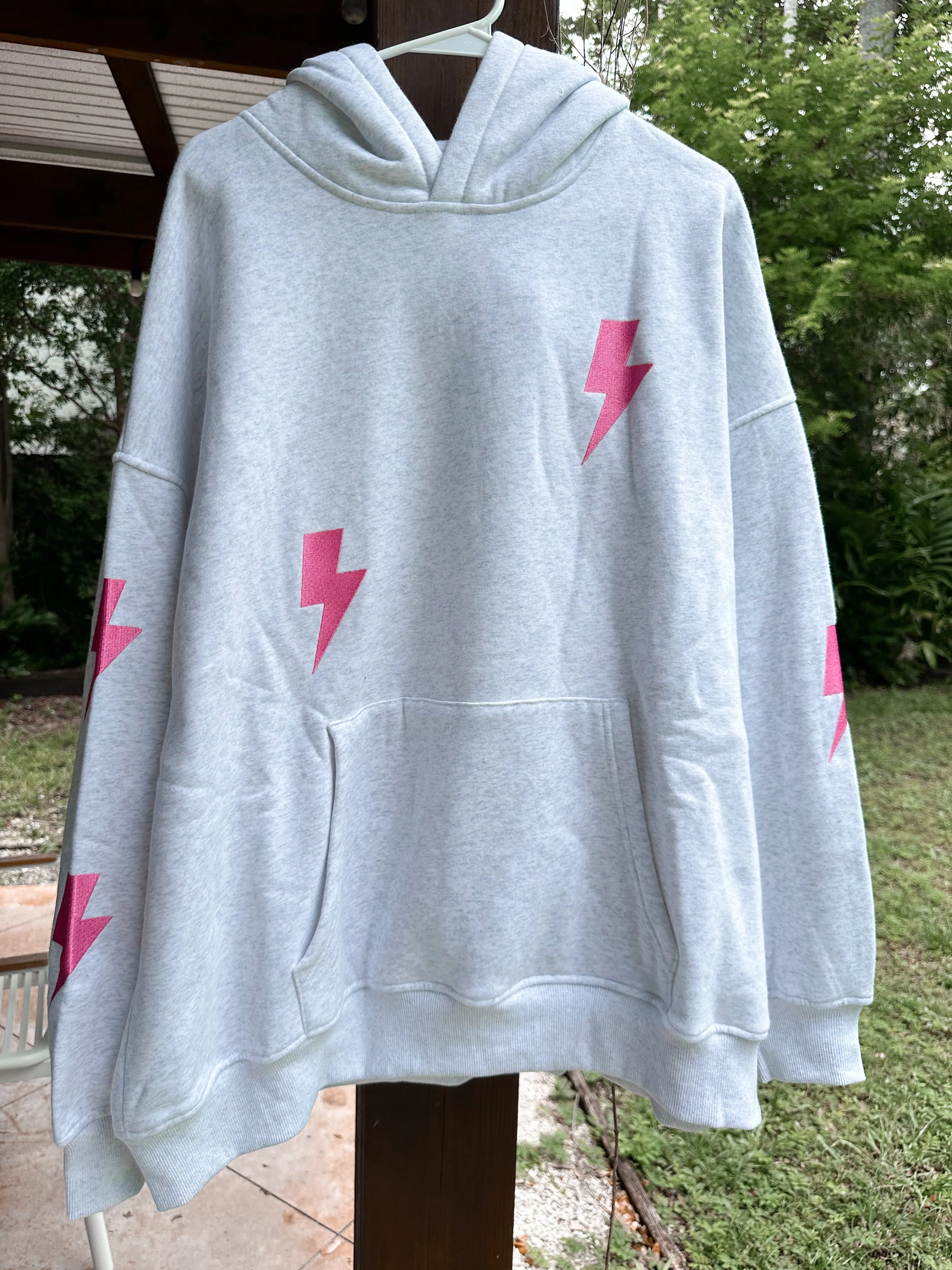 Pearl Grey Embroider Lightning Bolt Hoodie sold by Sunkissed Coconut product image thumbnail 2