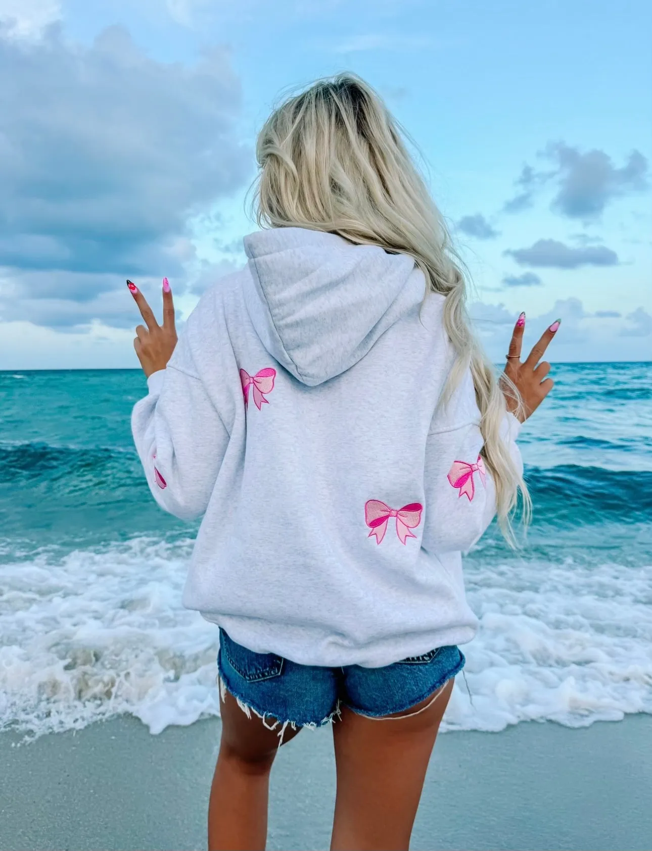 Pearl Grey Embroider Bow Hoodie sold by Sunkissed Coconut product image thumbnail 2