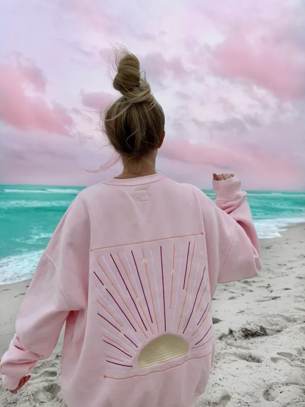 Light Pink Sunset Rays Embroider Sweatshirt sold by Sunkissed Coconut