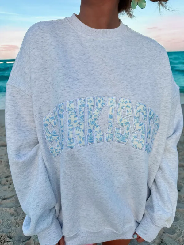 Pearl Grey Floral Sunkissed Embroider Sweatshirt sold by Sunkissed Coconut
