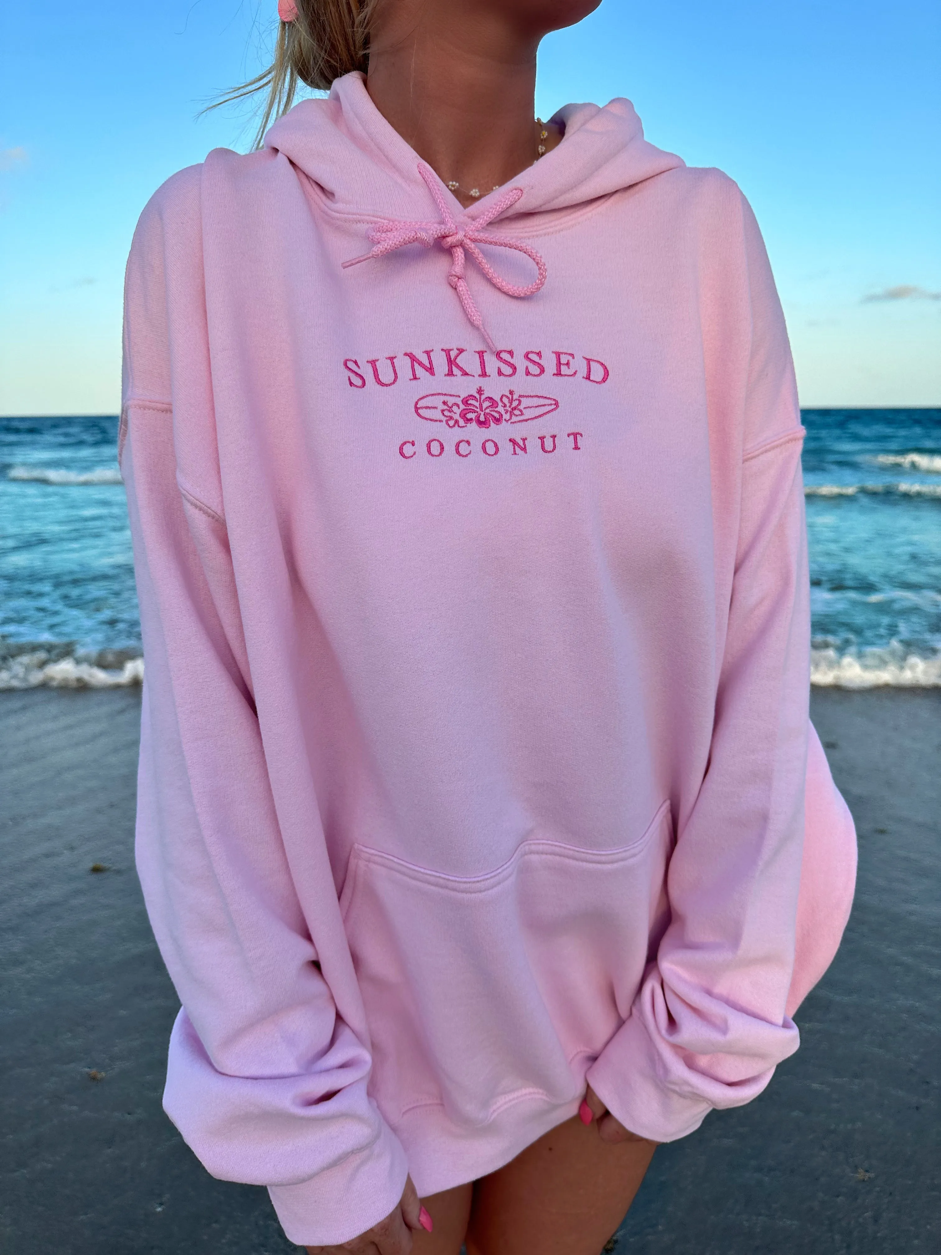 Tana Light Pink Embroider Sunkissedcoconut Hoodie sold by Sunkissed Coconut