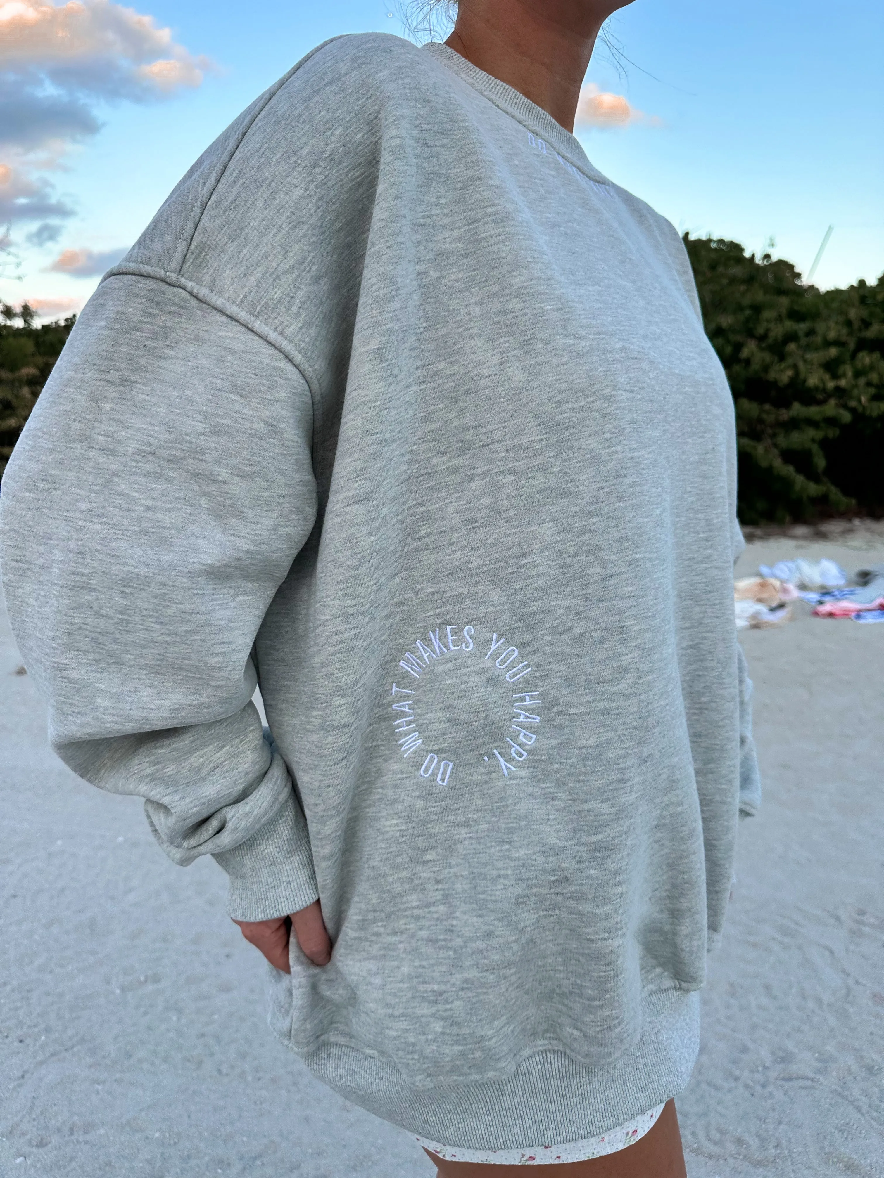 Afternoon Grey Do What Makes You Happy Embroider Sweatshirt sold by Sunkissed Coconut product image thumbnail 2