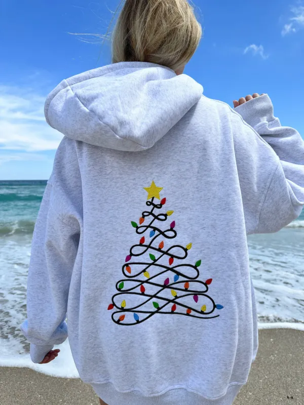 Christmas Tree Lights Embroider Hoodie sold by Sunkissed Coconut