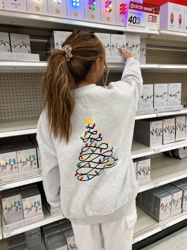 Christmas Tree Lights Embroider Sweatshirt sold by Sunkissed Coconut