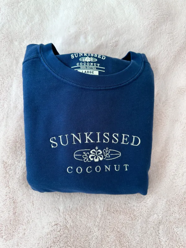 comfort colors Pouge Navy Embroider Sunkissedcoconut Sweatshirt sold by Sunkissed Coconut