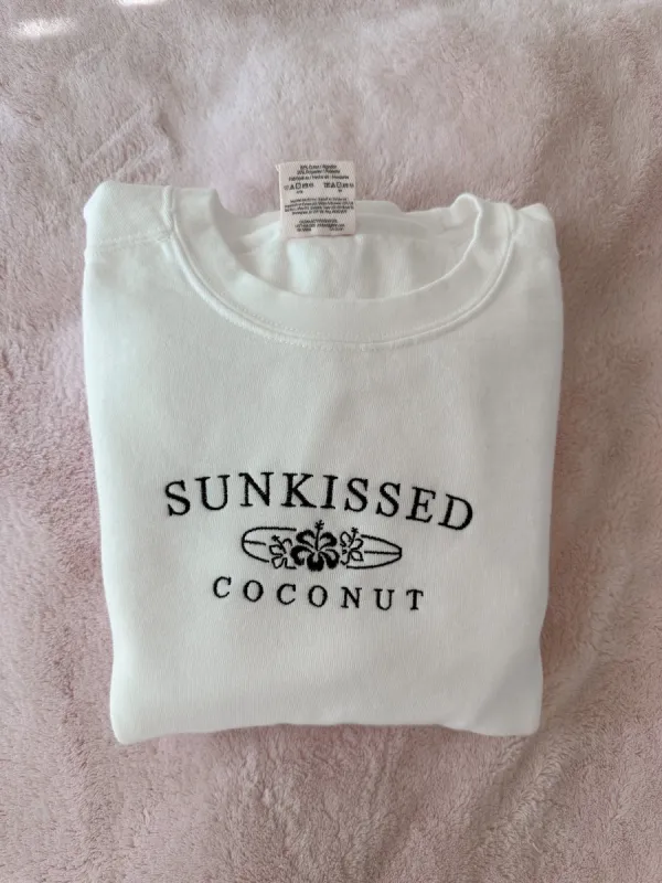 Embroider Sunkissedcoconut Brown Thread White Sweatshirt sold by Sunkissed Coconut