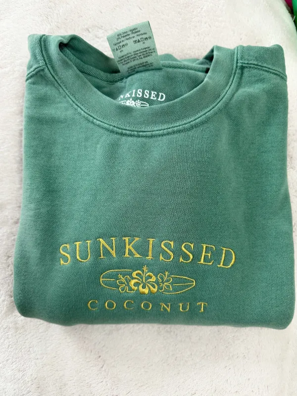 Green Embroider Sunkissedcoconut Sweatshirt sold by Sunkissed Coconut