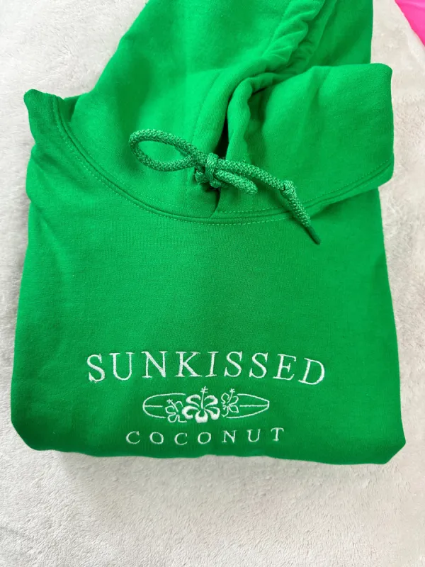 Green Embroider Sunkissedcoconut Hoodie made by Sunkissed Coconut