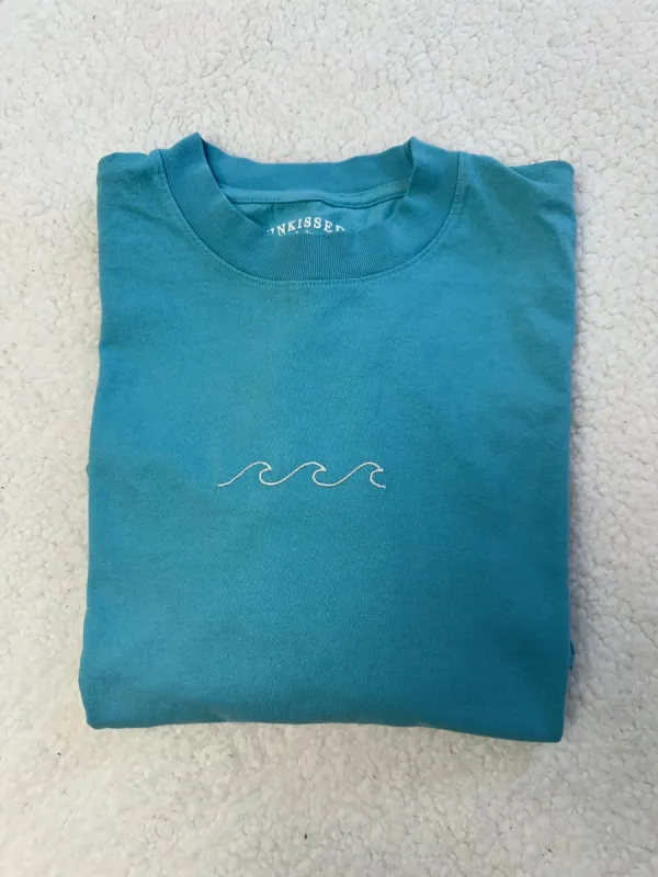 Waves Blue Embroider Tee sold by Sunkissed Coconut