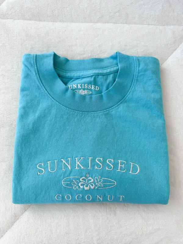 Lagoon Blue Embroider Sunkissedcoconut Tee sold by Sunkissed Coconut