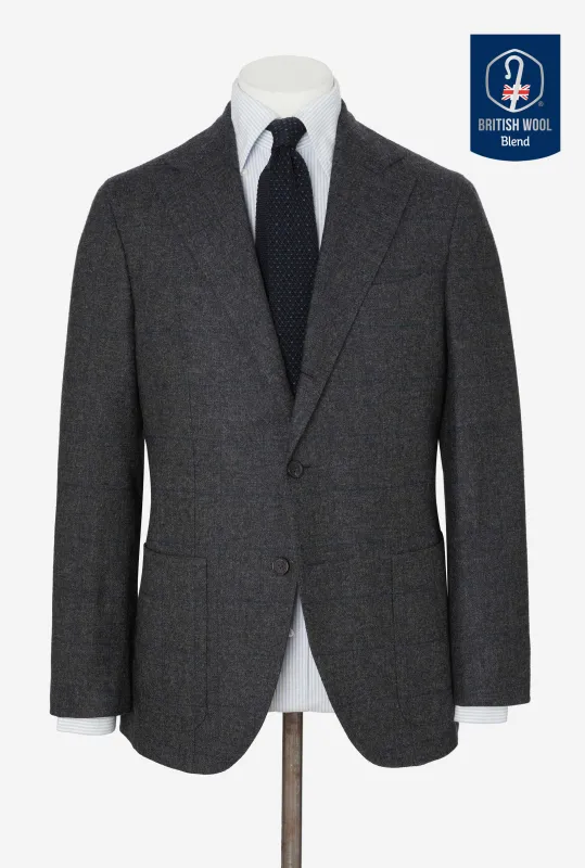 Sport Jacket Wool Grey Melange Emerald Windowpane sold by Anglo Italian