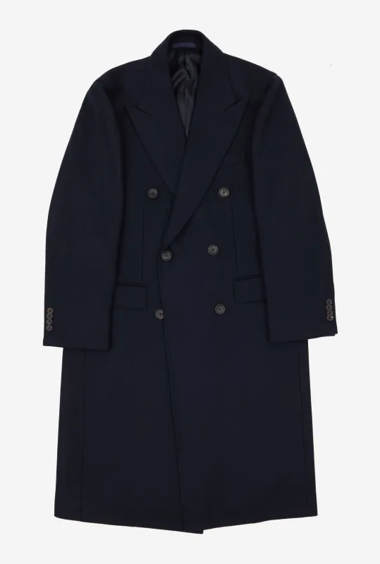 Double Breasted Overcoat Peak Lapel Navy sold by Anglo Italian
