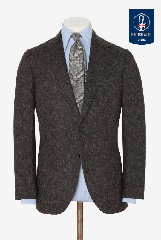 Sport Jacket Wool Dark Brown Herringbone sold by Anglo Italian