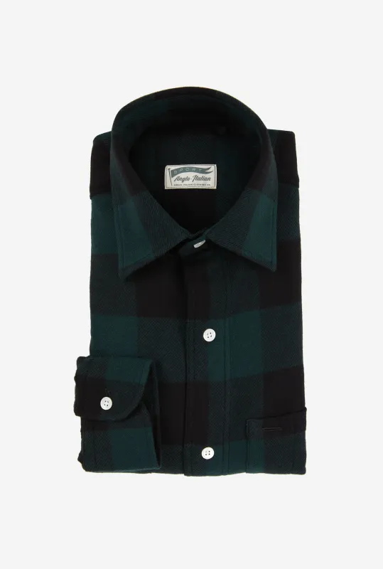 Mechanics Shirt Wool Green Buffalo Check sold by Anglo Italian