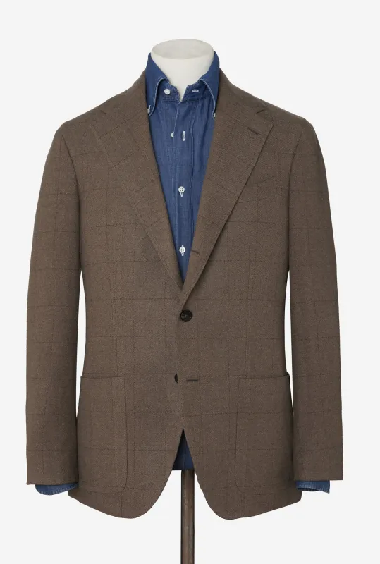 Sport Jacket Wool Taupe Brown Windowpane sold by Anglo Italian