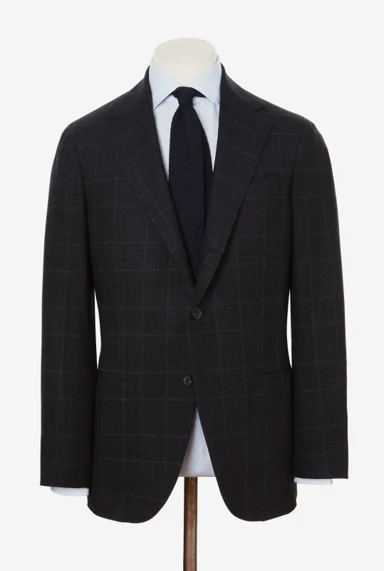 Sport Jacket Wool Charcoal Glen Plaid Emerald Overcheck made by Anglo Italian