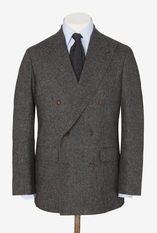 Suit Double Breasted Charcoal Nailhead Flannel sold by Anglo Italian