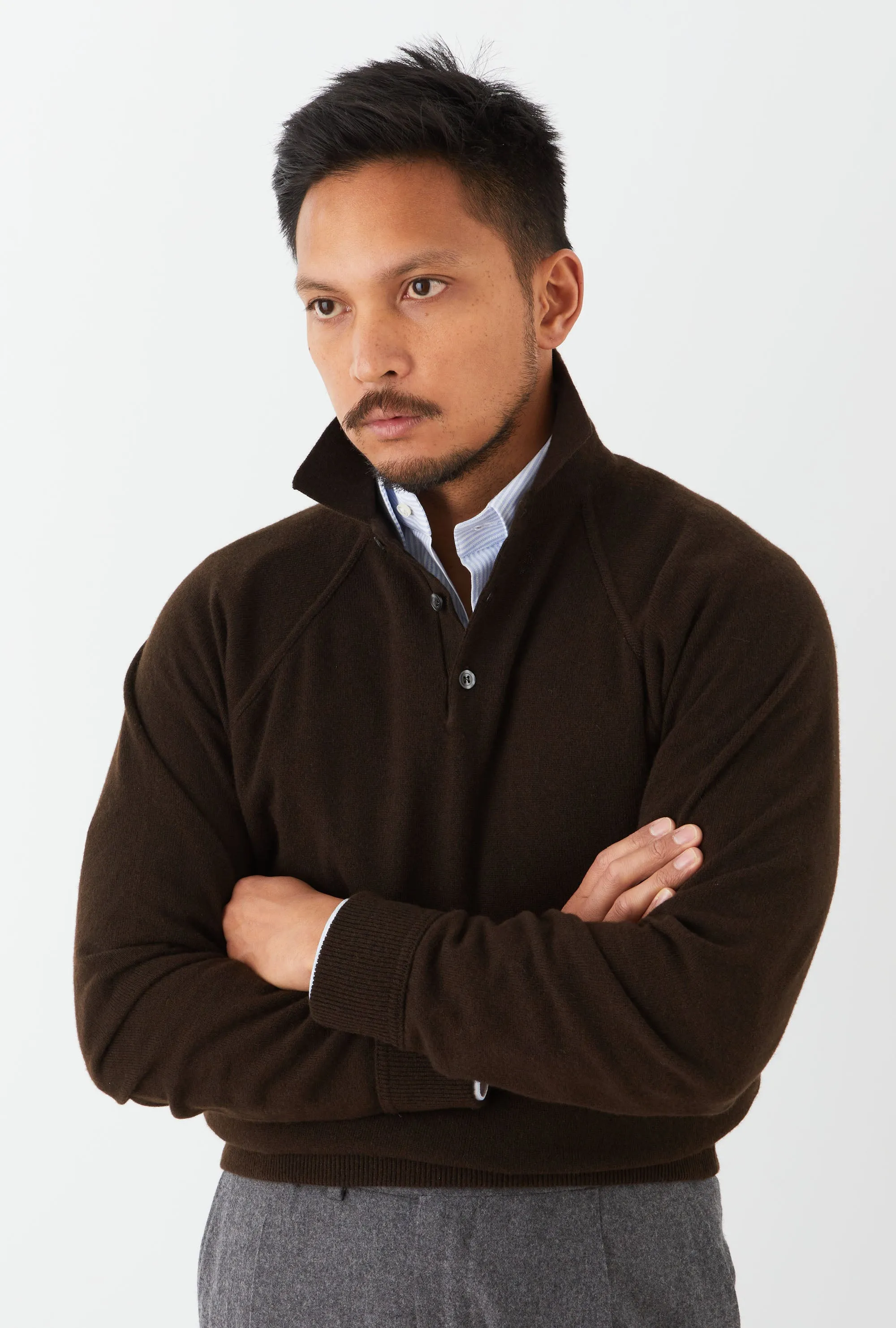 Raglan Sleeve Polo Wool-Cashmere Brown sold by Anglo Italian product image thumbnail 3