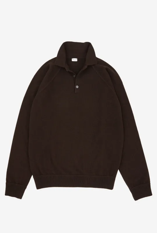Raglan Sleeve Polo Wool-Cashmere Brown sold by Anglo Italian