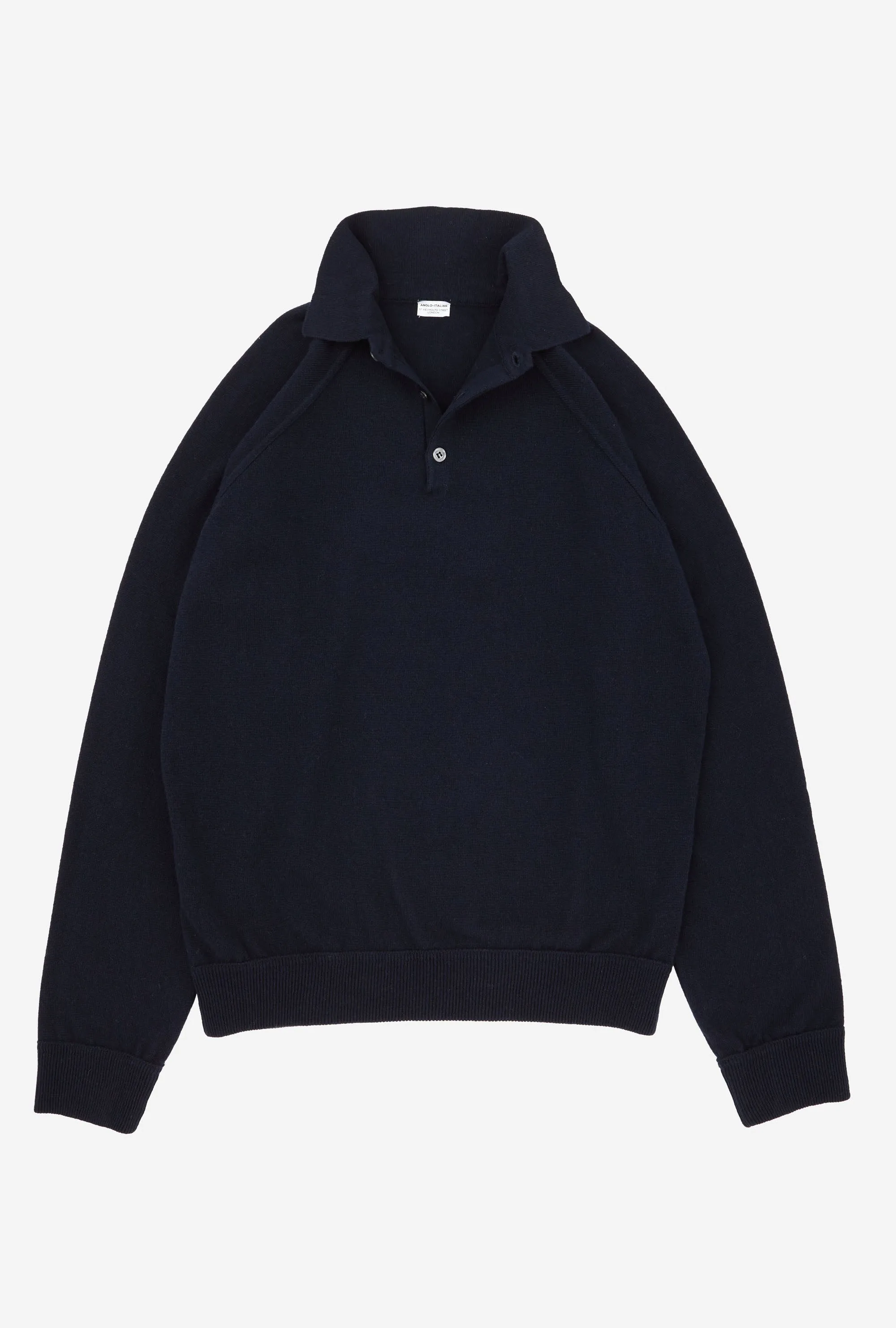Raglan Sleeve Polo Wool-Cashmere Navy sold by Anglo Italian