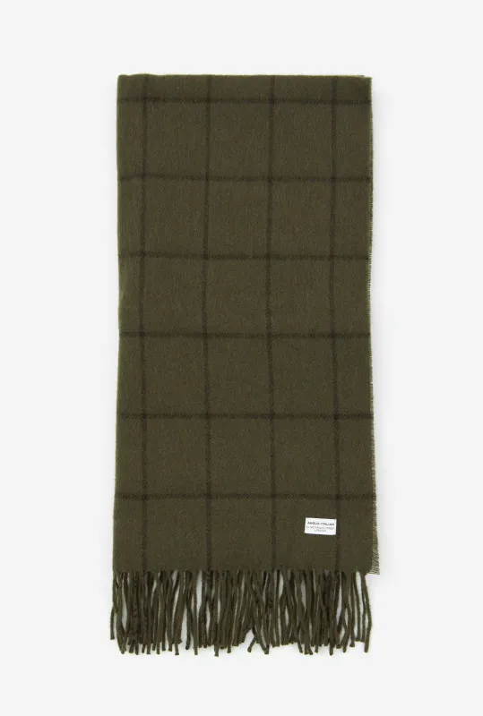 Wool Scarf Sage Green Brown Overcheck sold by Anglo Italian