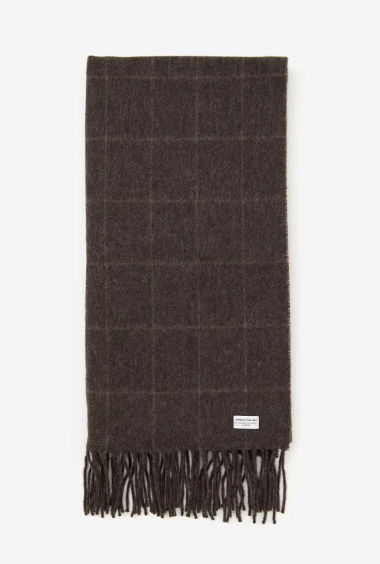 Wool Scarf Brown Melange Taupe Overcheck sold by Anglo Italian