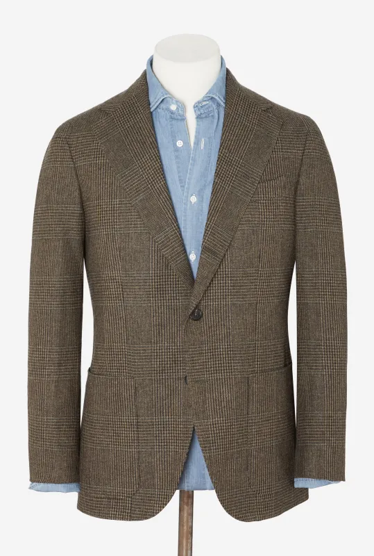 Sport Jacket Wool Cashmere Sand Green Glen Plaid sold by Anglo Italian